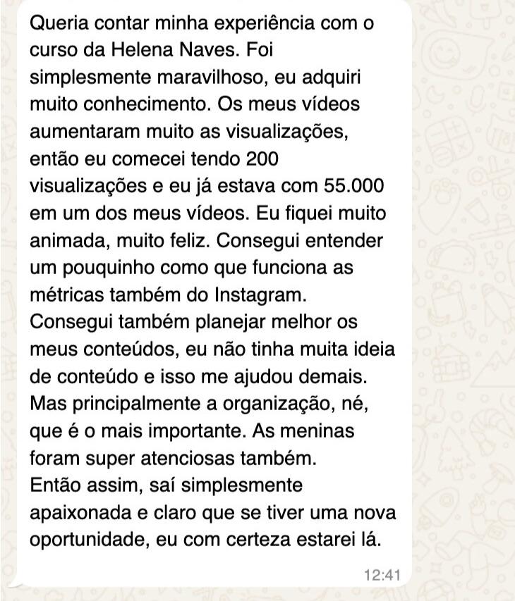 Print de depoimento sobre crescimento de visualizações